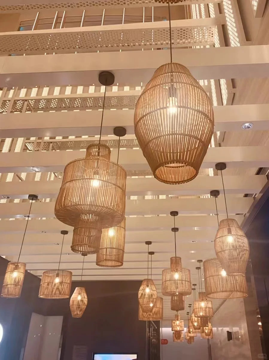 Vintage Handmade Rattan Led Chandelier Lantern Bamboo lamp