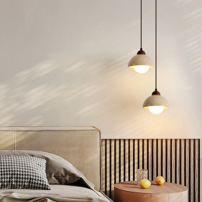 Natural Stone Pendant Light Dark Wood E27 G9 Bulb