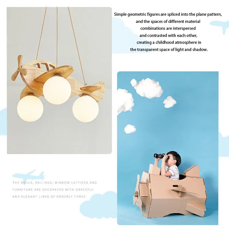 Kids Room Nordic Solid Wood Plane Chandelier