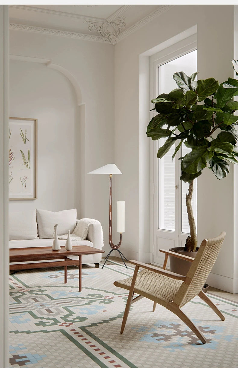 Nordic Wabi Sabi Solid Wood Fabric Led Floor Lamp