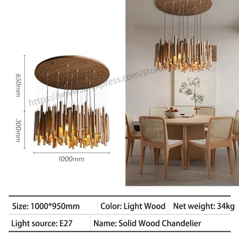 Retro Wooden Hanging Chandelier Light