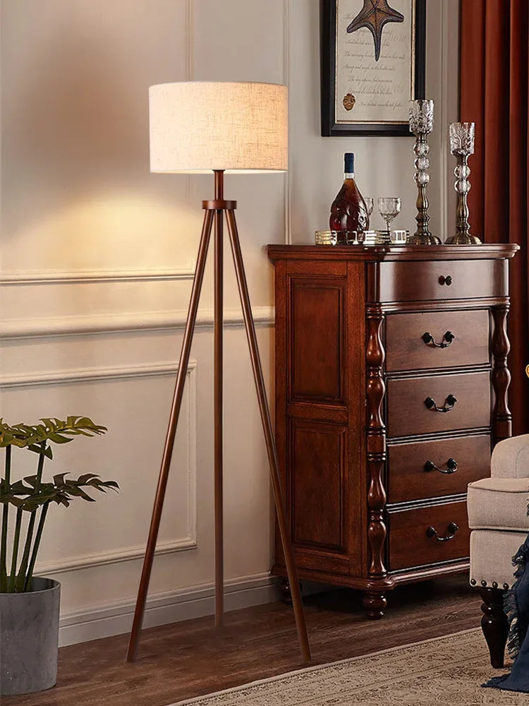 Tripod Design Wood E27 Led Floor Lamp