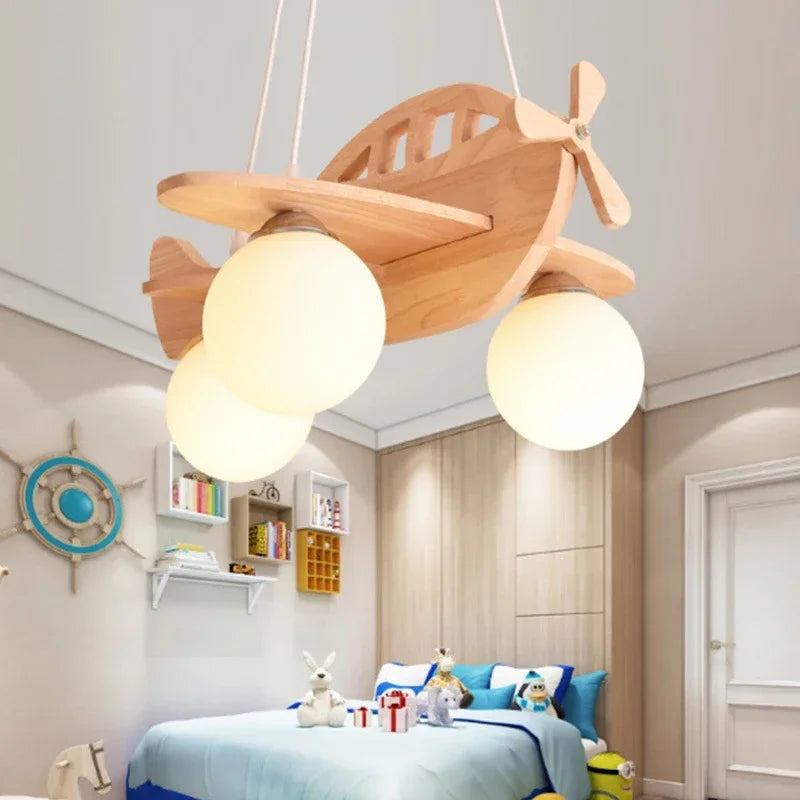 Kids Room Nordic Solid Wood Plane Chandelier