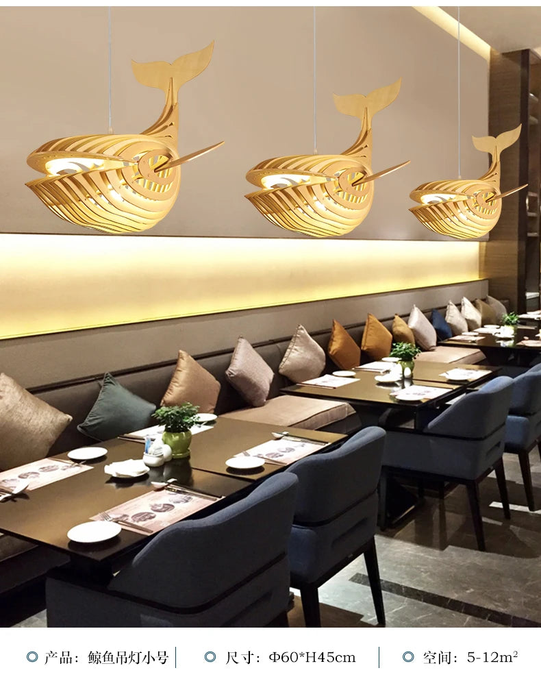 Wooden Art Fish E27 Led Pendant Light