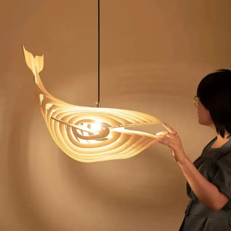 Wooden Art Fish E27 Led Pendant Light