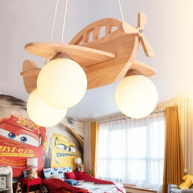 Kids Room Nordic Solid Wood Plane Chandelier