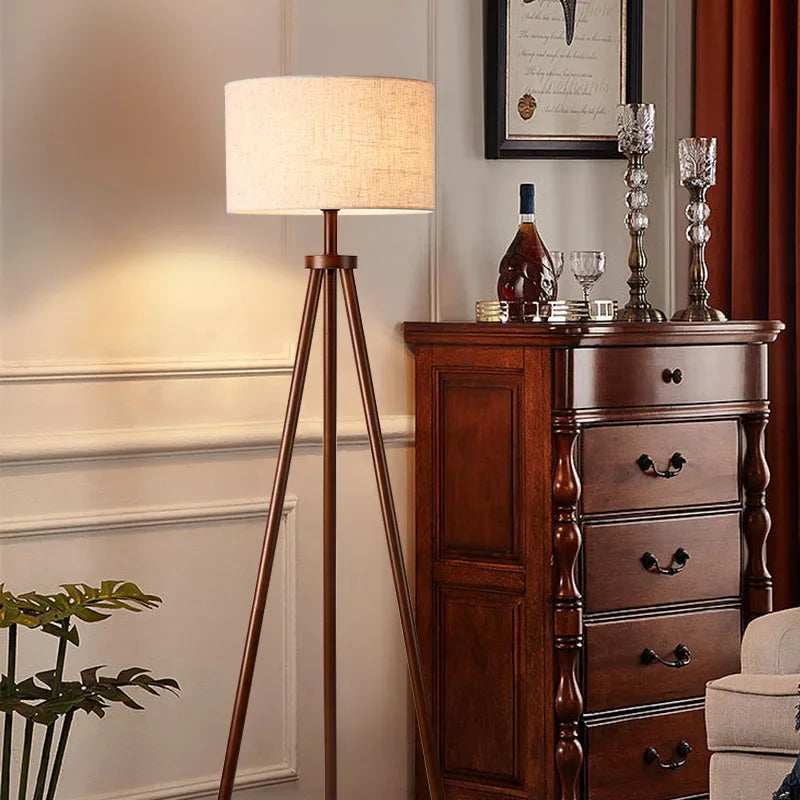 Tripod Design Wood E27 Led Floor Lamp