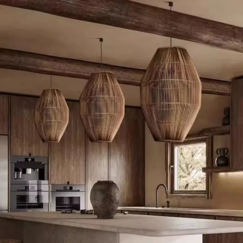 Vintage Handmade Rattan Led Chandelier Lantern Bamboo lamp