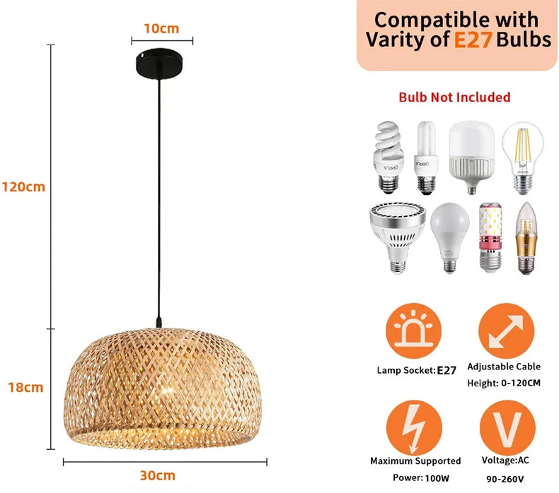 Bamboo Lantern 30cm Pendant Lamp