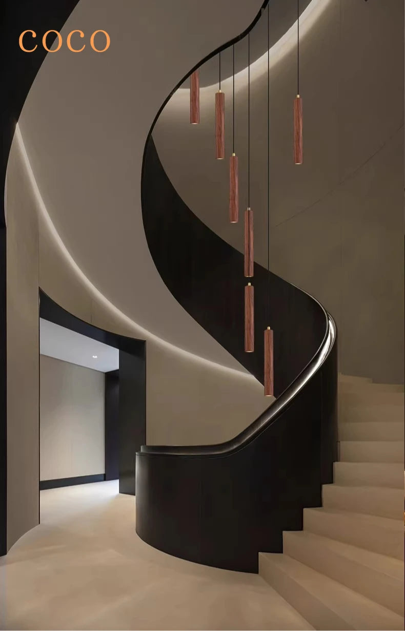 Rotary staircase, North American black walnut villa living room