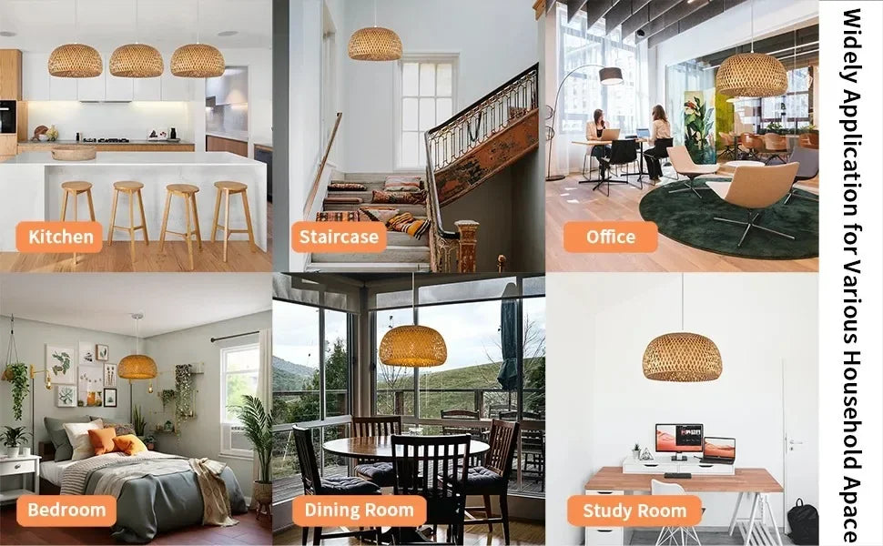 Bamboo Lantern Pendant Lamp Natural Rattan