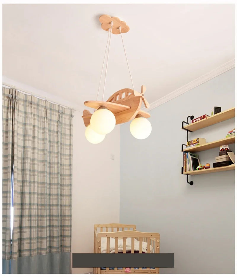 Kids Room Nordic Solid Wood Plane Chandelier