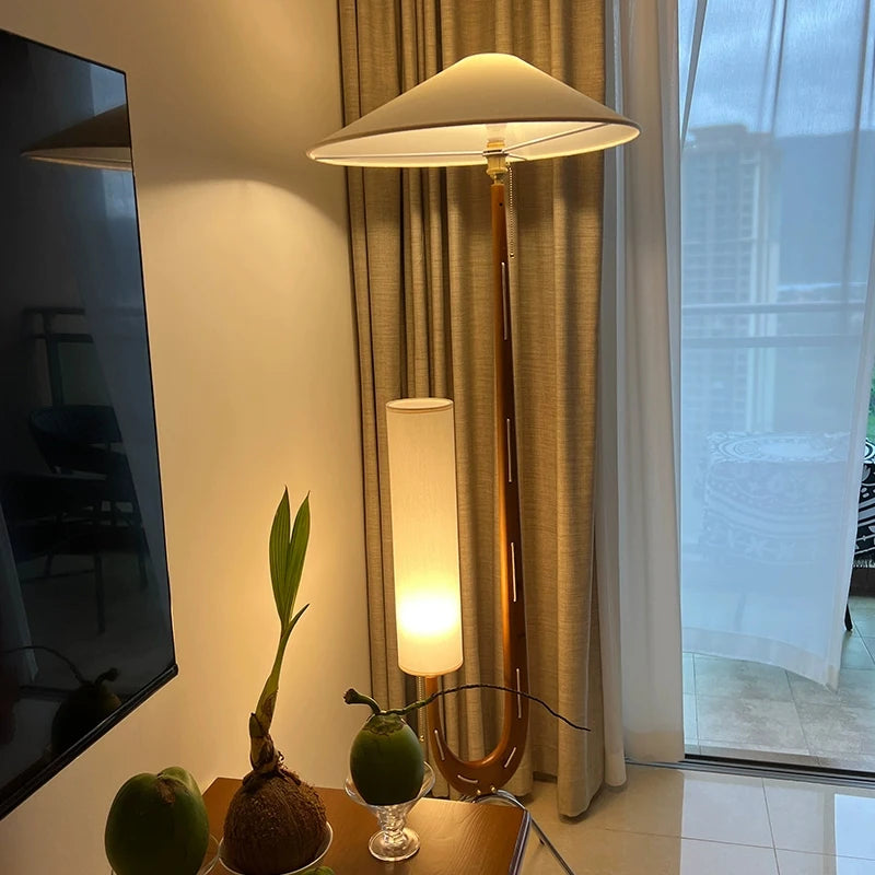 Nordic Wabi Sabi Solid Wood Fabric Led Floor Lamp