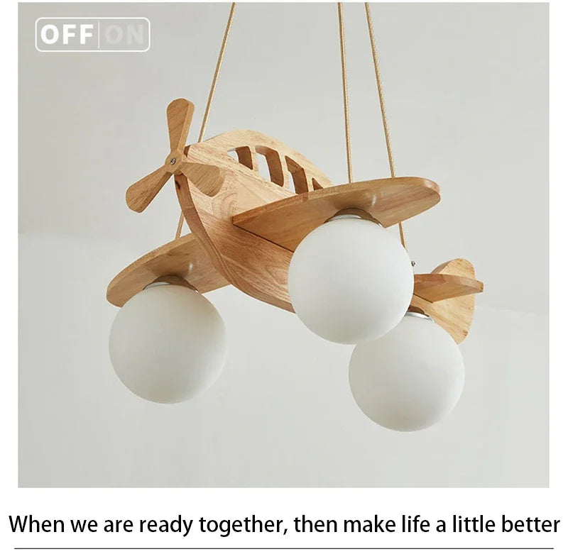 Kids Room Nordic Solid Wood Plane Chandelier