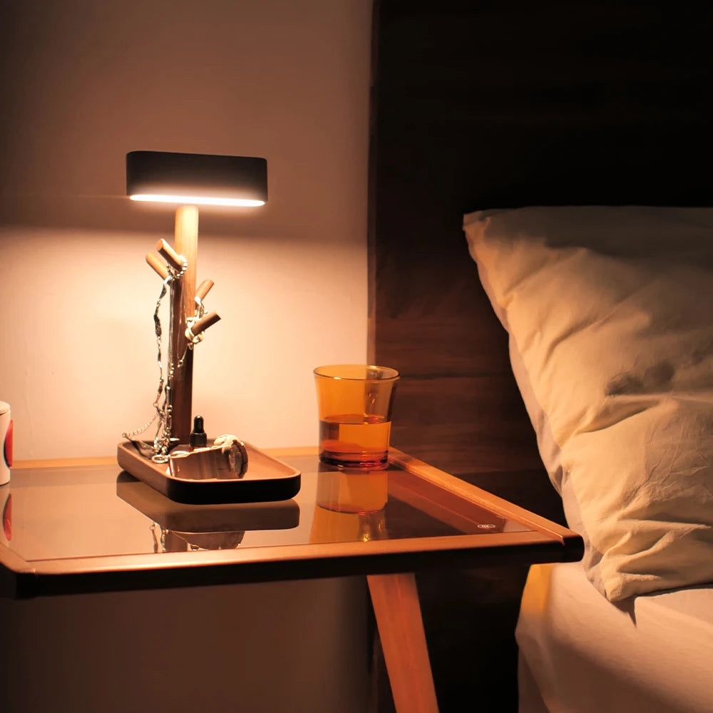 Nordic Wood LED Desk Lamp Branches Storage