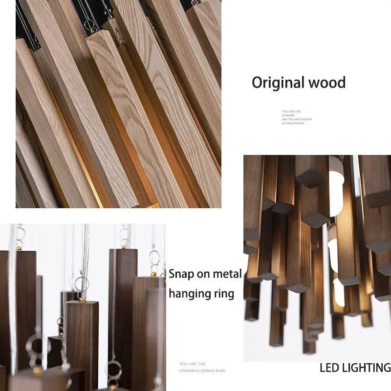 Retro Wooden Hanging Chandelier Light