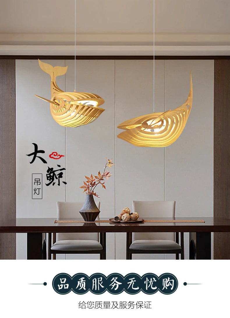 Wooden Art Fish E27 Led Pendant Light