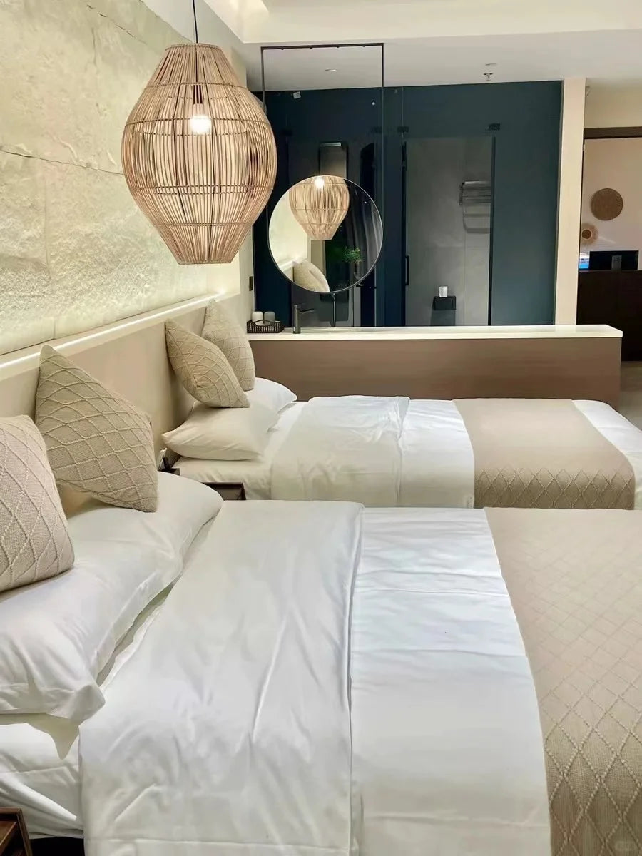 Vintage Handmade Rattan Led Chandelier Lantern Bamboo lamp