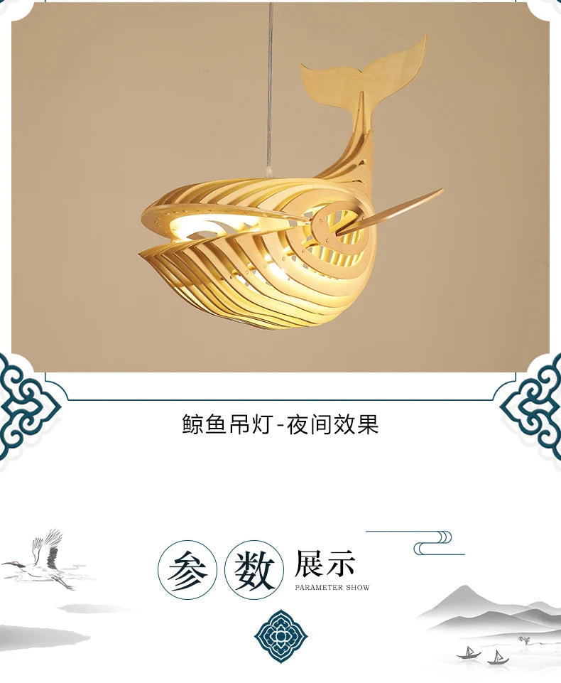 Wooden Art Fish E27 Led Pendant Light