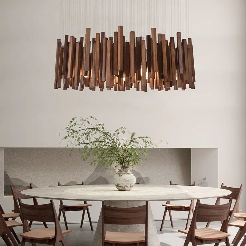 Retro Wooden Hanging Chandelier Light