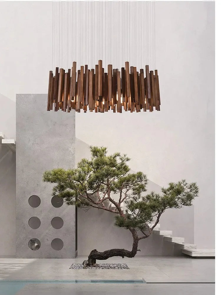 Retro Wooden Hanging Chandelier Light