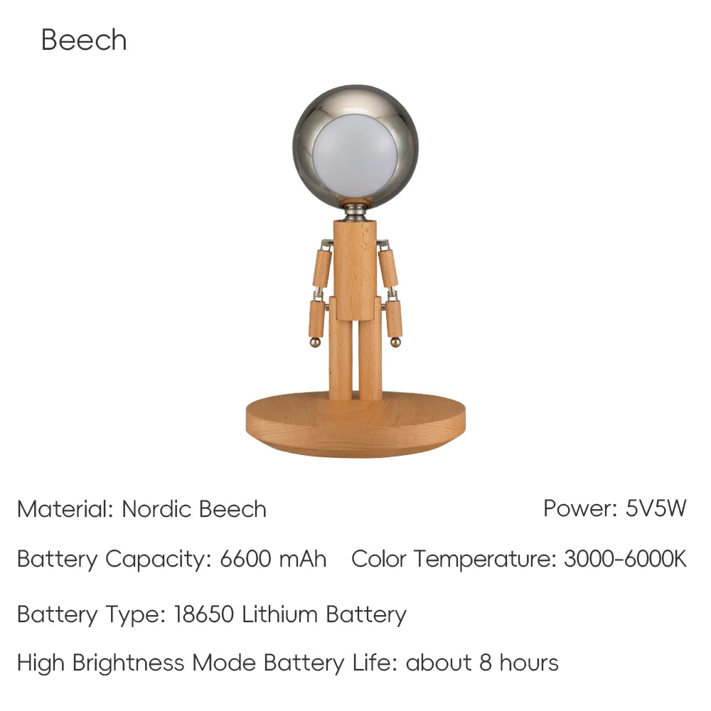 Moon Penalty Station Table Lamp Wood Robot Desk Lamp