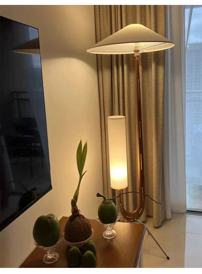 Nordic Wabi Sabi Solid Wood Fabric Led Floor Lamp