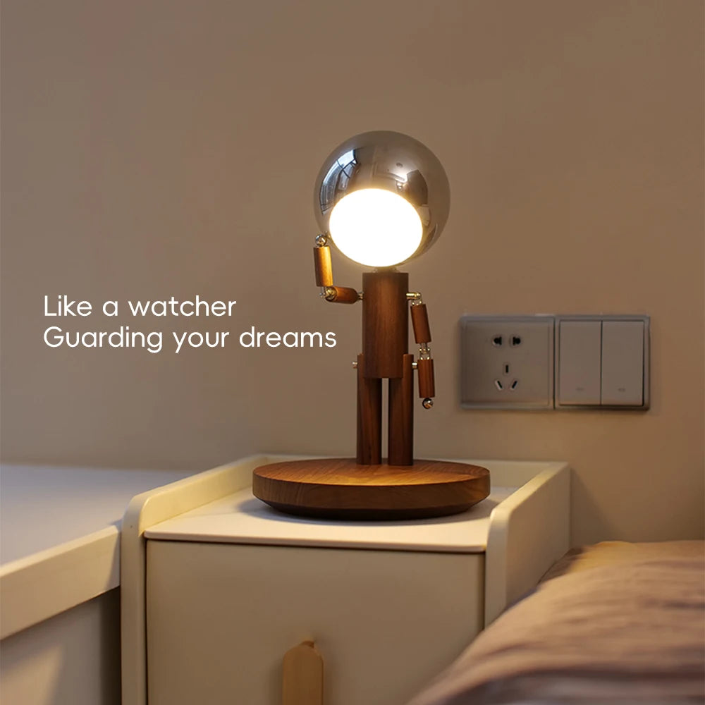 Moon Penalty Station Table Lamp Wood Robot Desk Lamp