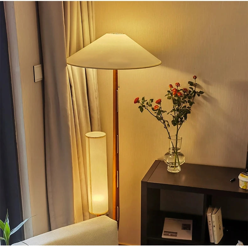Nordic Wabi Sabi Solid Wood Fabric Led Floor Lamp