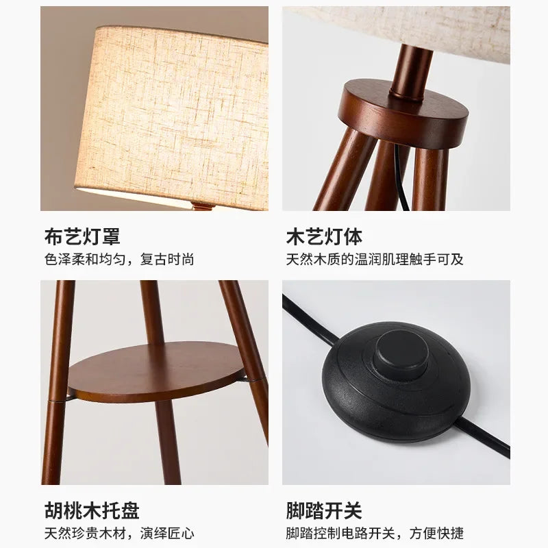 Tripod Design Wood E27 Led Floor Lamp
