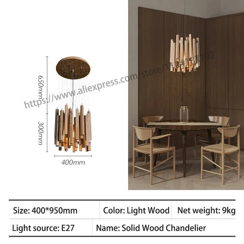 Retro Wooden Hanging Chandelier Light