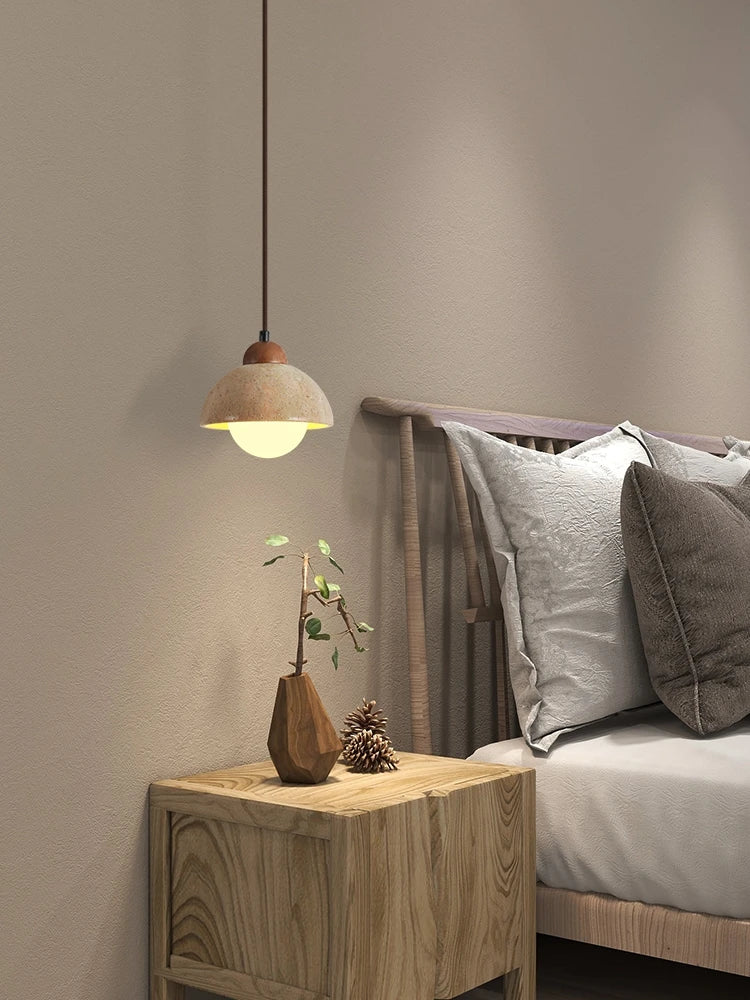 Natural Stone Pendant Light Dark Wood E27 G9 Bulb