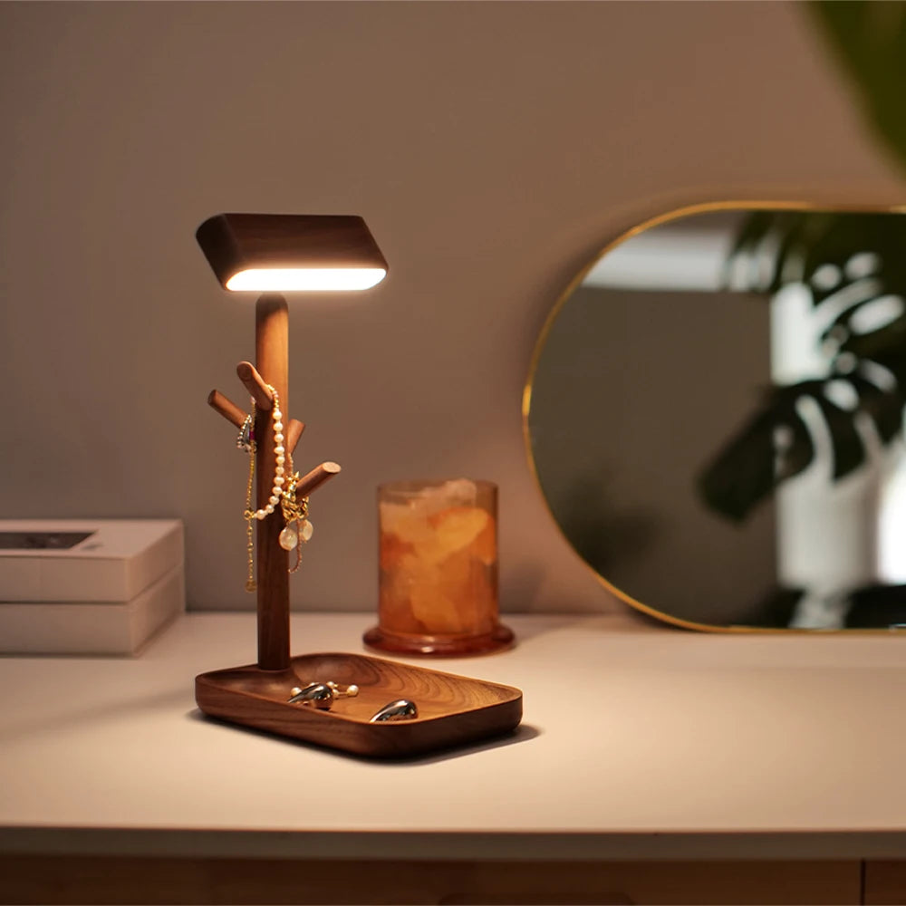 Nordic Wood LED Desk Lamp Branches Storage