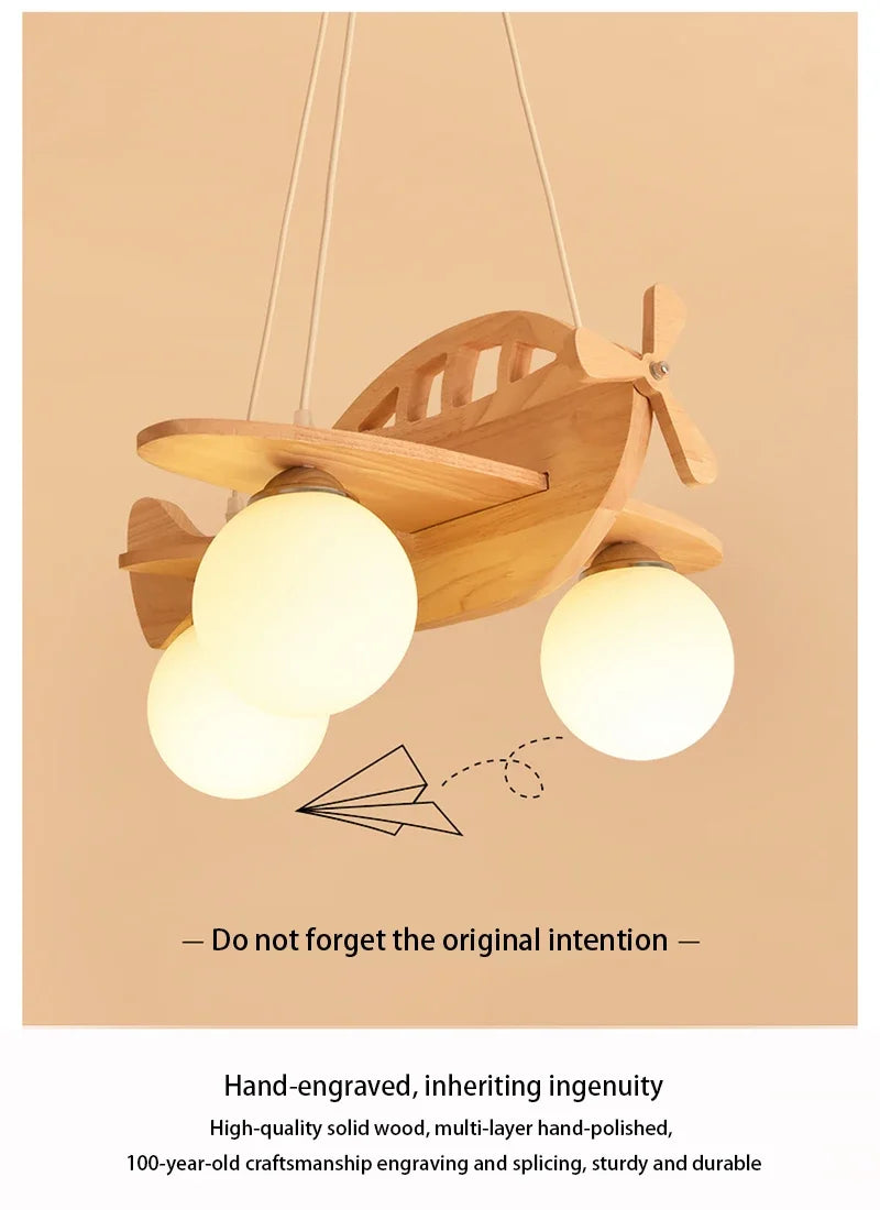 Kids Room Nordic Solid Wood Plane Chandelier
