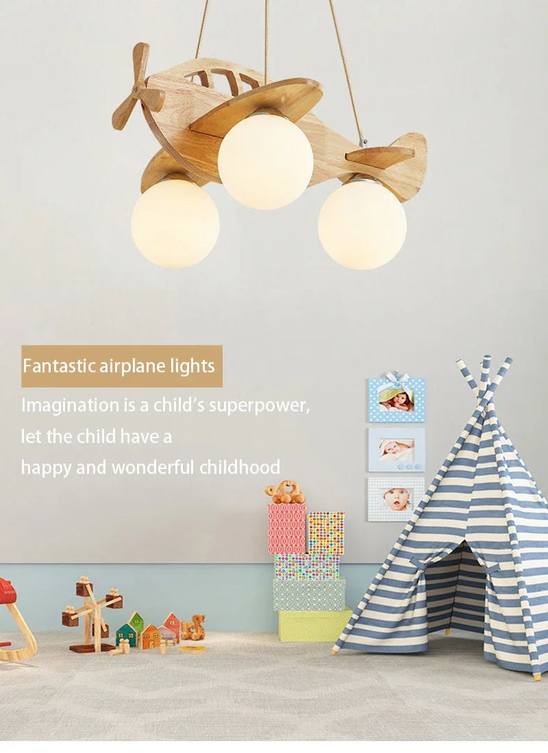 Kids Room Nordic Solid Wood Plane Chandelier