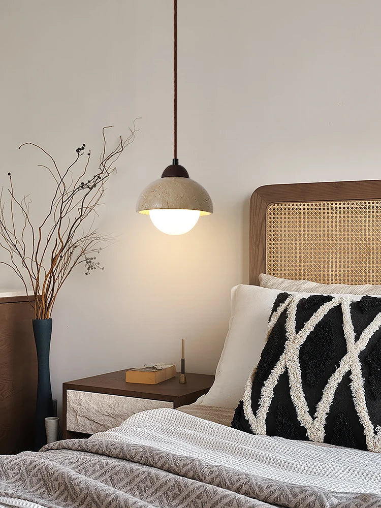 Natural Stone Pendant Light Dark Wood E27 G9 Bulb