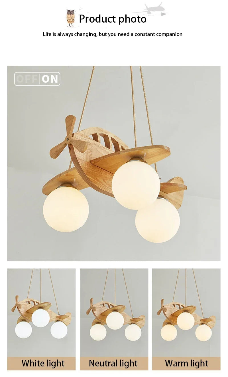 Kids Room Nordic Solid Wood Plane Chandelier