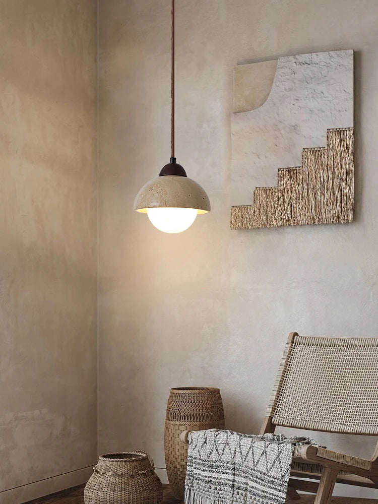 Natural Stone Pendant Light Dark Wood E27 G9 Bulb