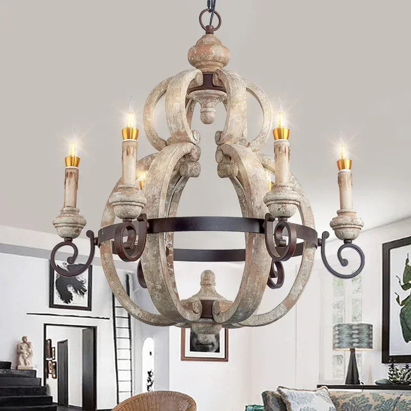 Nordic Creative Solid Wood Retro Rural Style Pendant Lamp