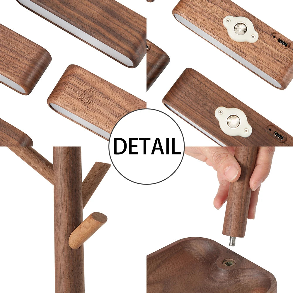 Nordic Wood LED Desk Lamp Branches Storage