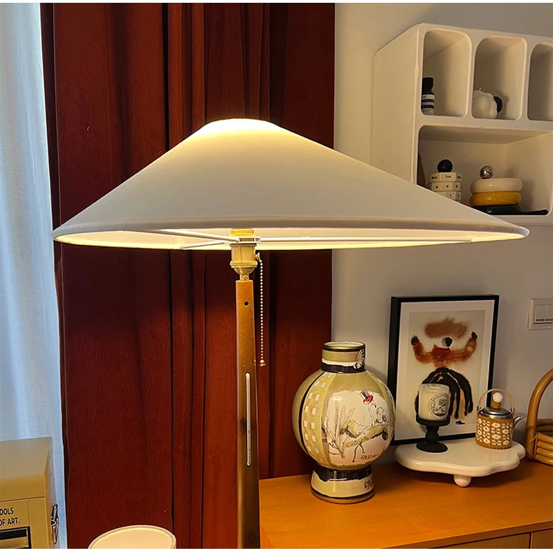 Nordic Wabi Sabi Solid Wood Fabric Led Floor Lamp