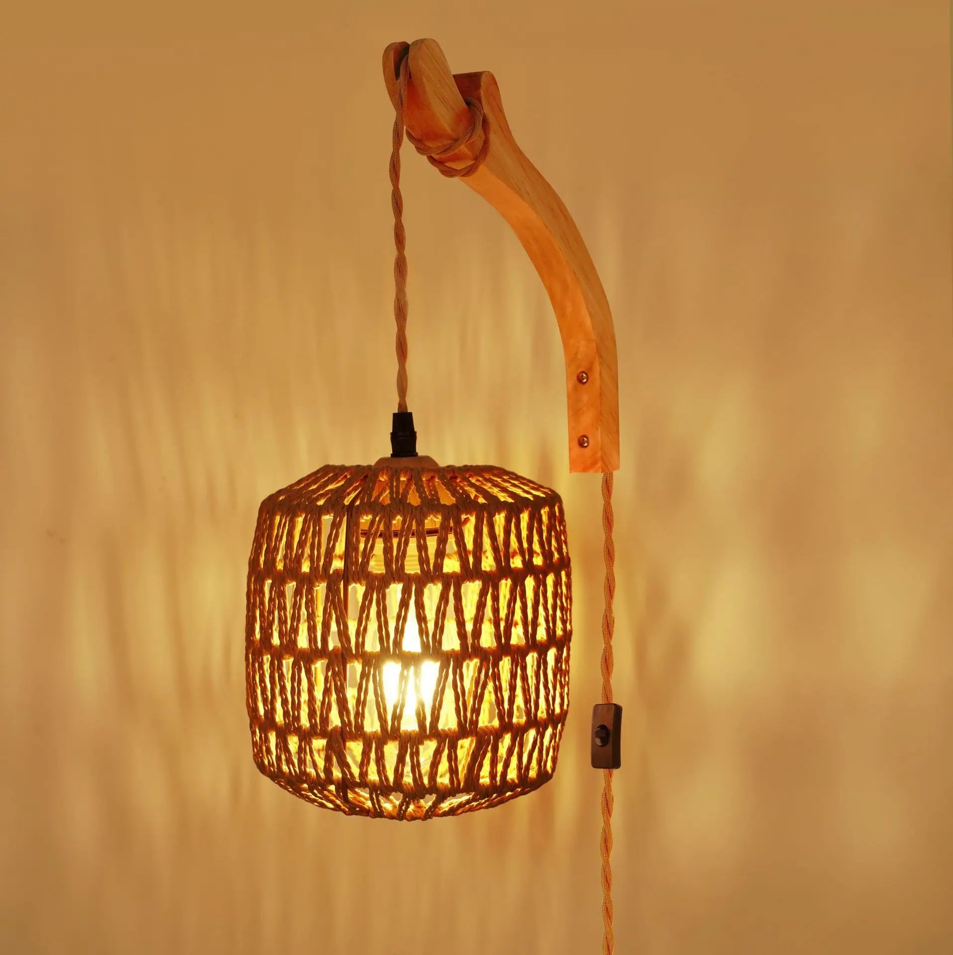 Led Rattan Wall Lamp Bedroom Living Room