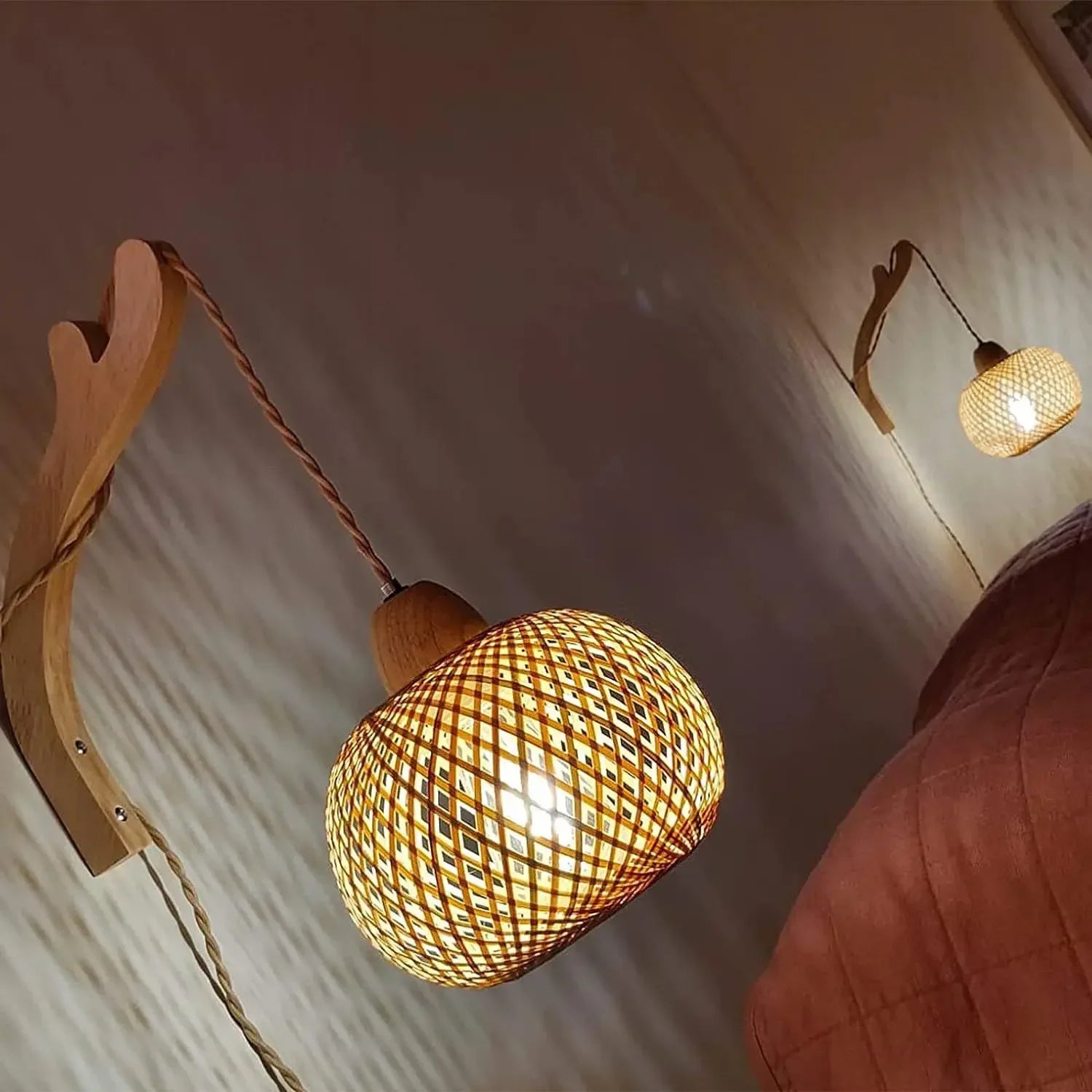 Bamboo Lantern Wall Lamp Natural Rattan Wicker
