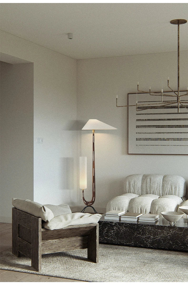 Nordic Wabi Sabi Solid Wood Fabric Led Floor Lamp