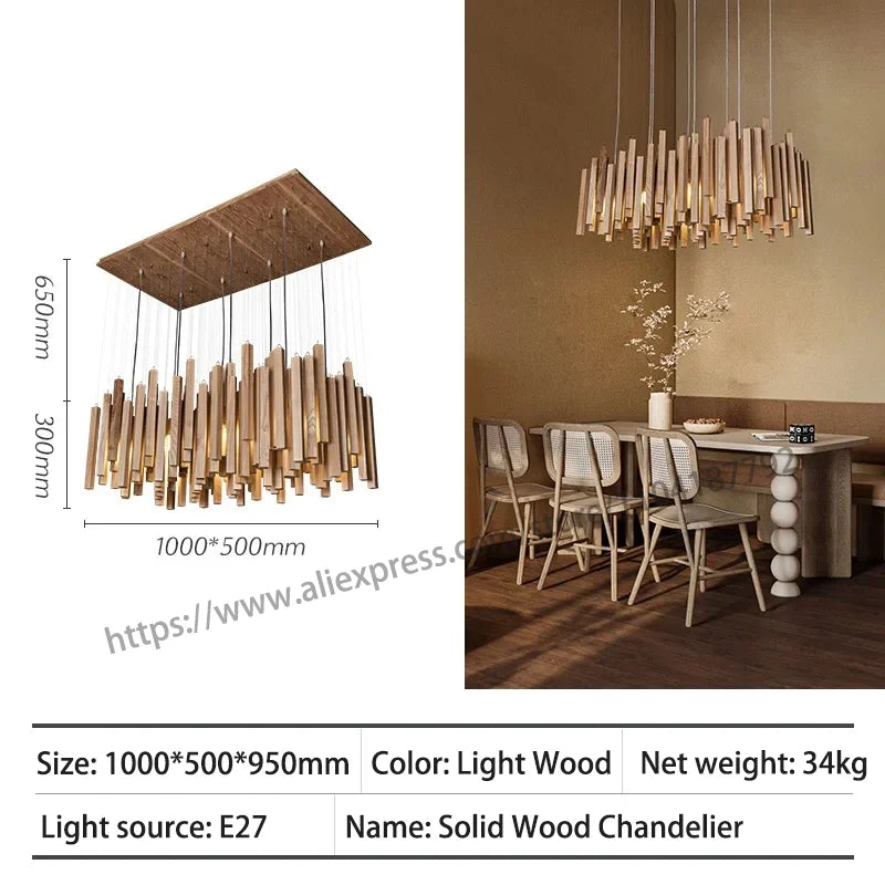 Retro Wooden Hanging Chandelier Light