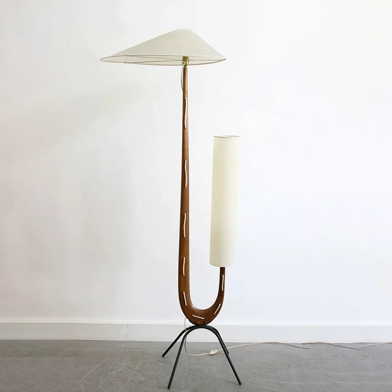Nordic Wabi Sabi Solid Wood Fabric Led Floor Lamp