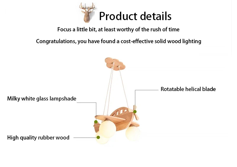 Kids Room Nordic Solid Wood Plane Chandelier