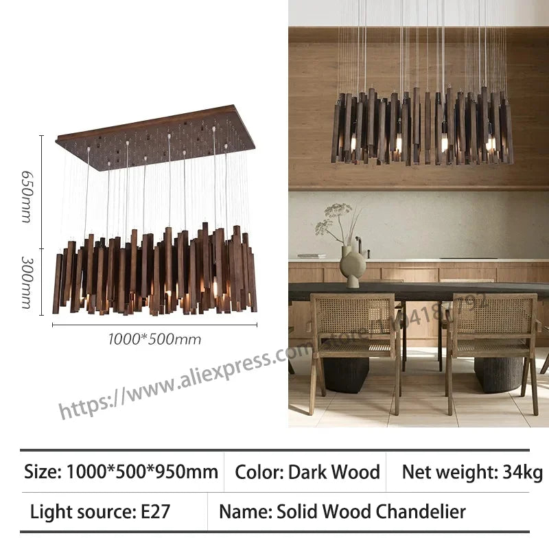 Retro Wooden Hanging Chandelier Light