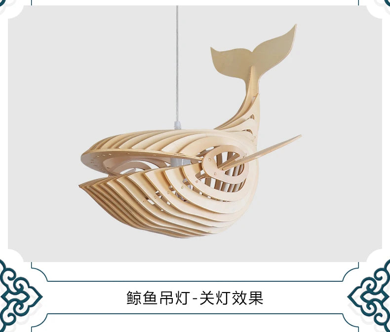 Wooden Art Fish E27 Led Pendant Light