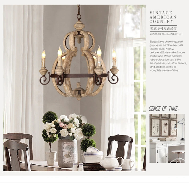 Nordic Creative Solid Wood Retro Rural Style Pendant Lamp